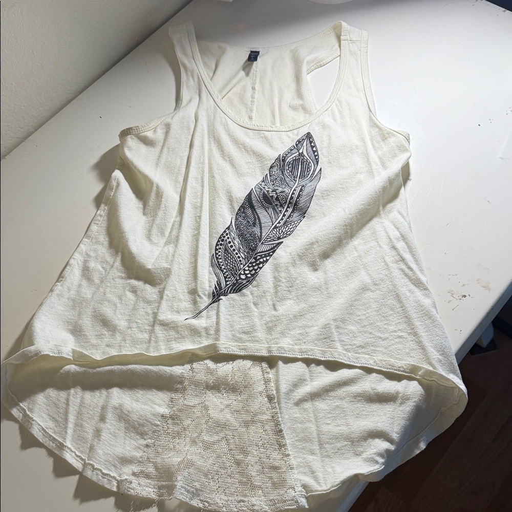 Full Tilt Cream Feather Print Tank Top
